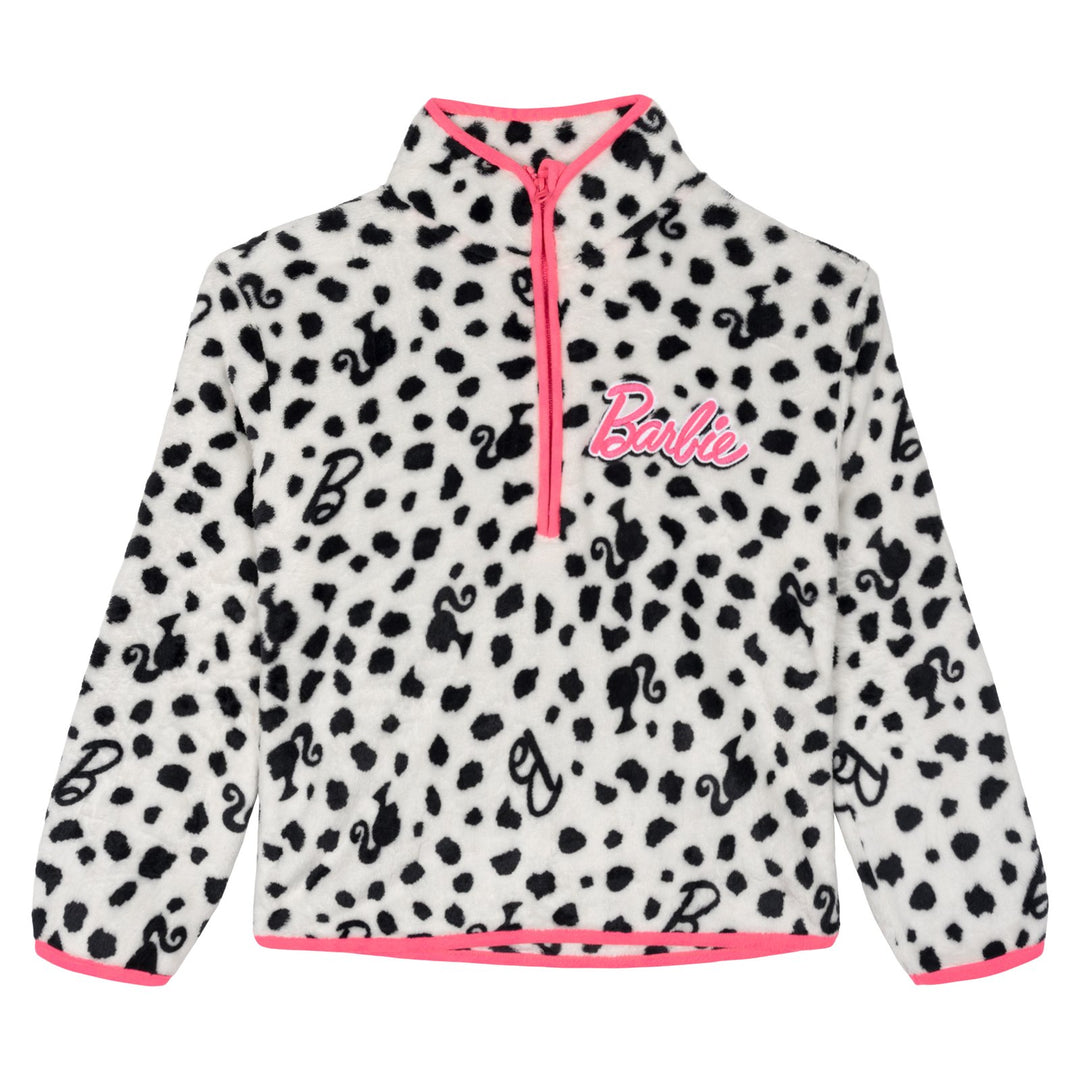 Barbie Girls' Half-Zip Fleece Pullover Sweatshirt Tusk White Pink