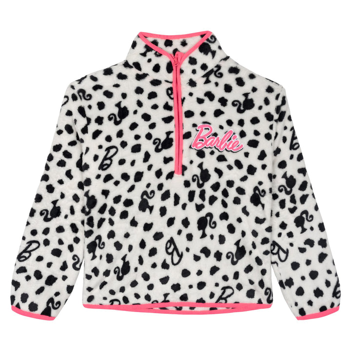 Barbie Girls' Half-Zip Fleece Pullover Sweatshirt Tusk White Pink