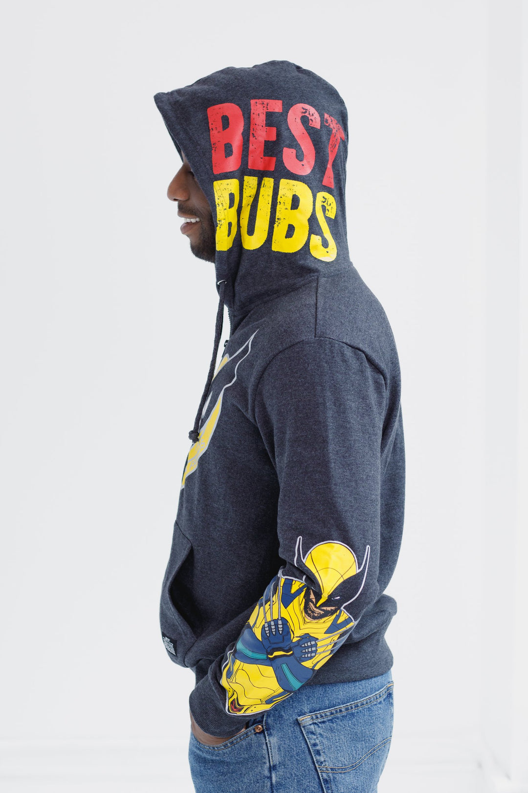 Deadpool Men's Marvel Deadpool and Wolverine Fleece Zip Up Hoodie Grey Wolv