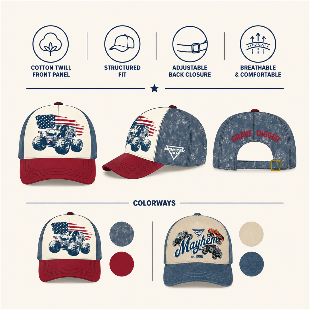 Monster Jam Boys' Adjustable Strapback Baseball Cap Blue Cream