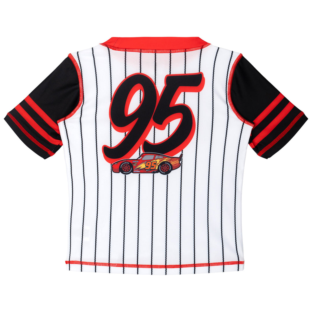 Cars Lightning McQueen Boys' 2-Piece Rash Guard and Swim Trunks Set White Black