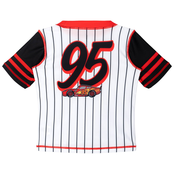 Cars Lightning McQueen Boys' 2-Piece Rash Guard and Swim Trunks Set White Black