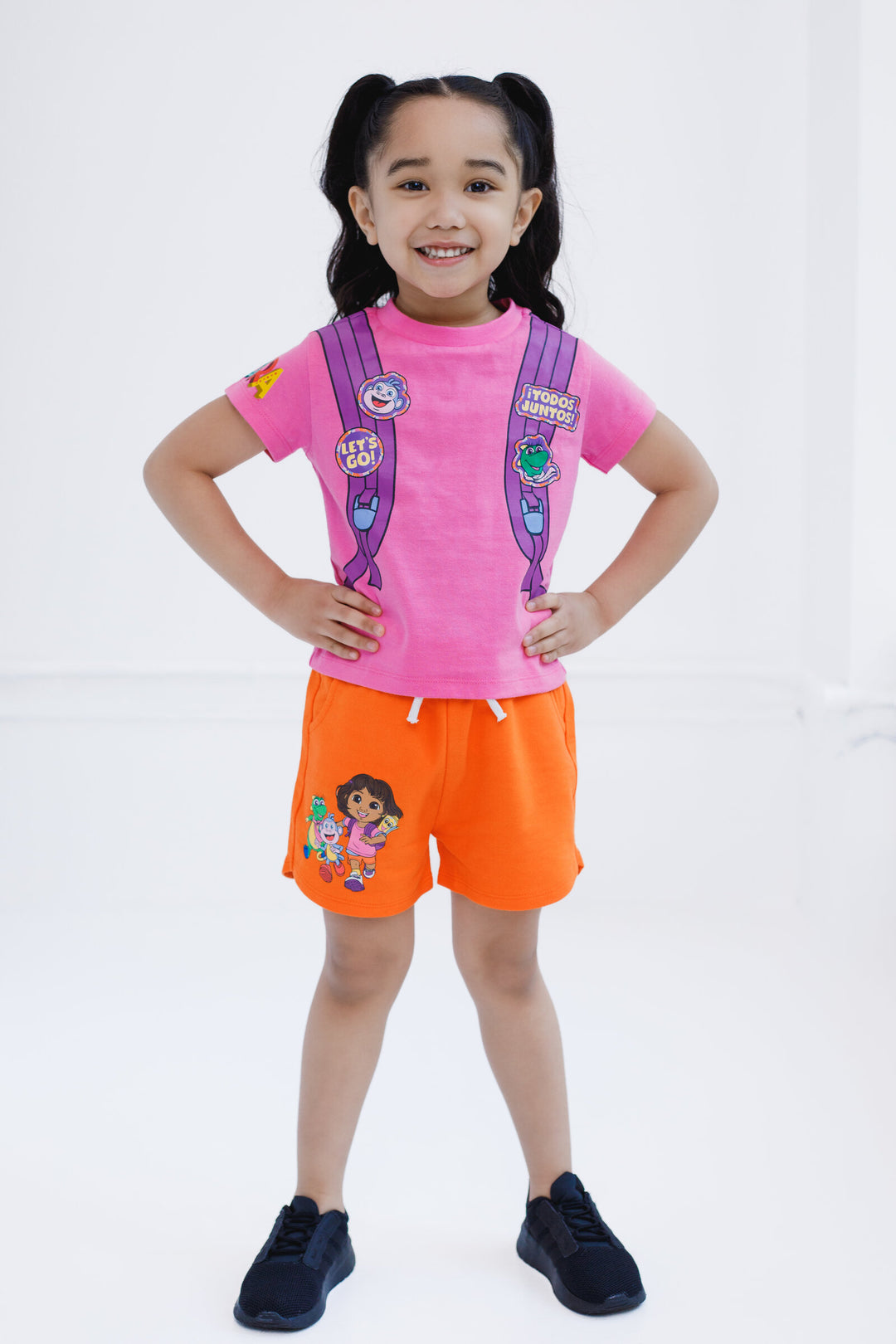 Dora the Explorer Girls' Cosplay 2-Piece Tee and Shorts Set Pink Orange