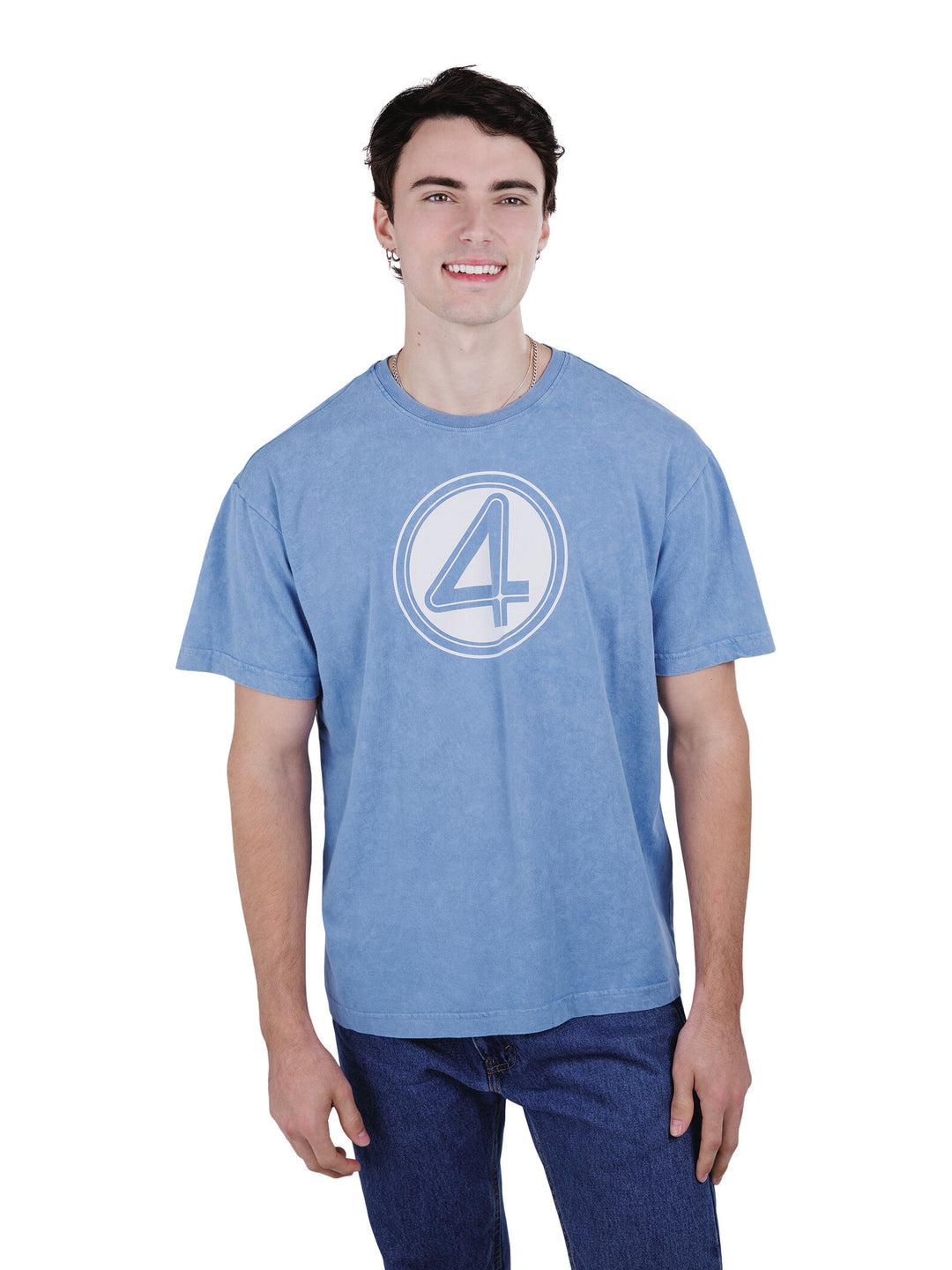 Marvel Fantastic Four Cosplay Short Sleeve T-Shirt Mottled Blue F4