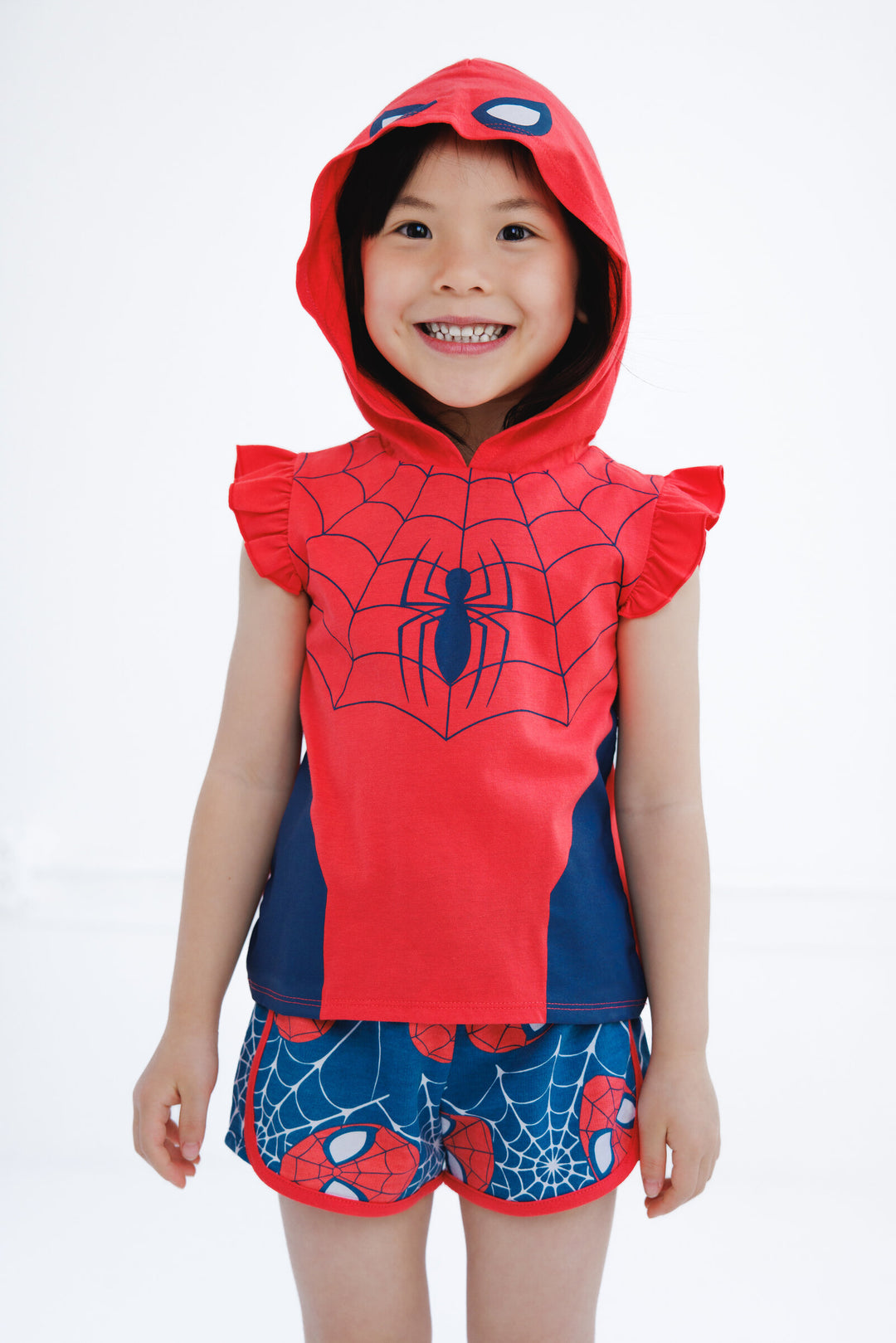 Marvel Spider-Man Cosplay 2-Piece Sleeveless Hoodie and Shorts Set Red Navy