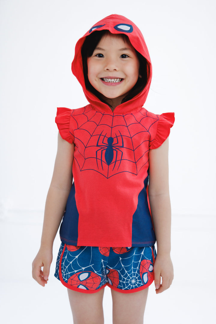 Marvel Spider-Man Cosplay 2-Piece Sleeveless Hoodie and Shorts Set Red Navy