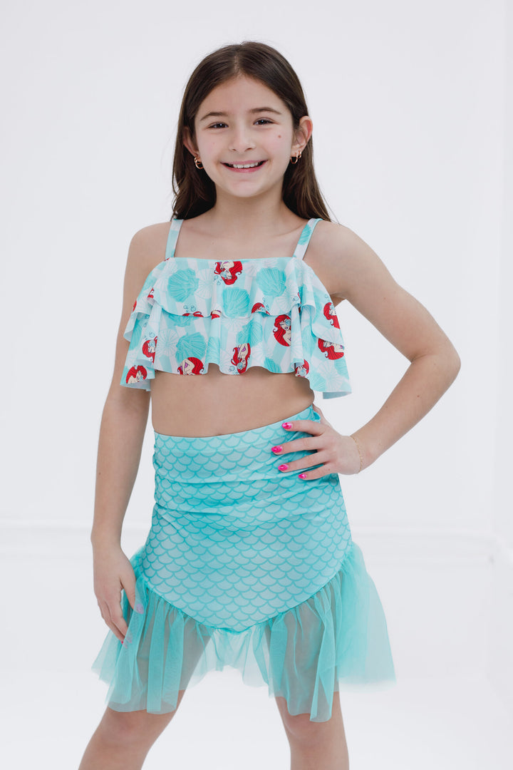 The Little Mermaid Princess Ariel Girls' Bathing Suit and Skirt Set Aqua Teal