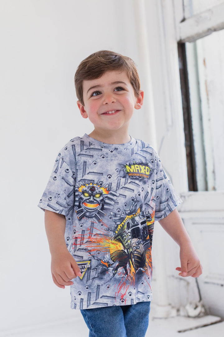 Monster Jam Maximum Destruction Boys' Athletic Short Sleeve T-Shirt Max D Grey
