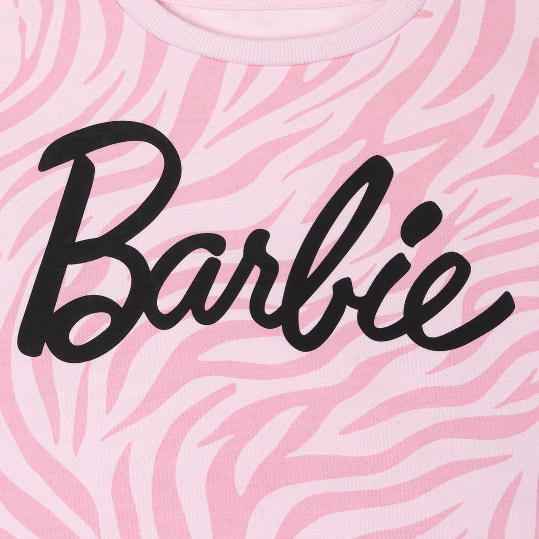 Barbie Girls' Fleece Sweatshirt and Flare Leggings Set Pink Zebra Black