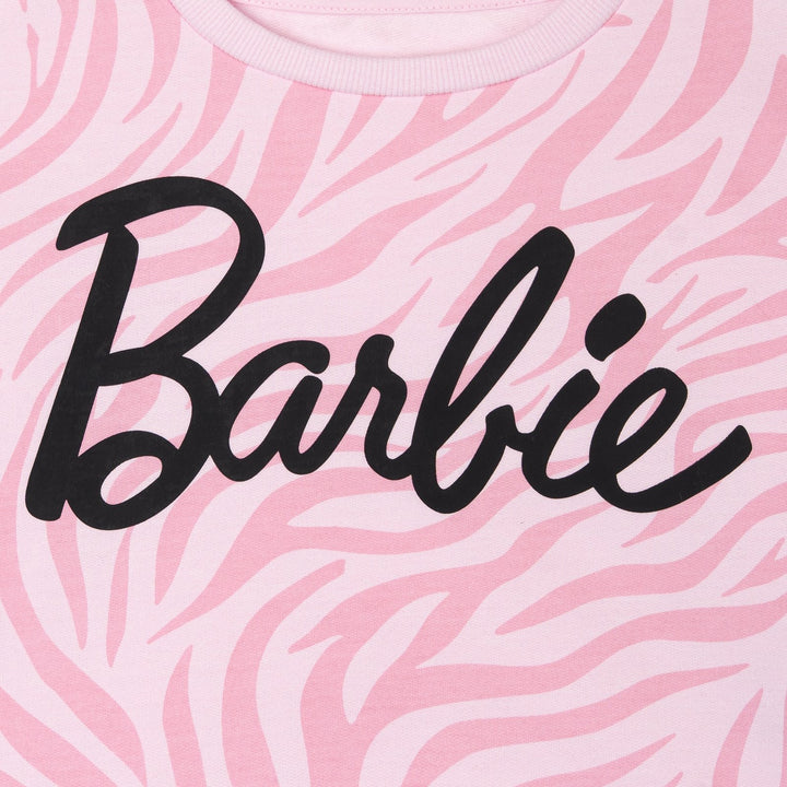Barbie Girls' Fleece Sweatshirt and Flare Leggings Set Pink Zebra Black