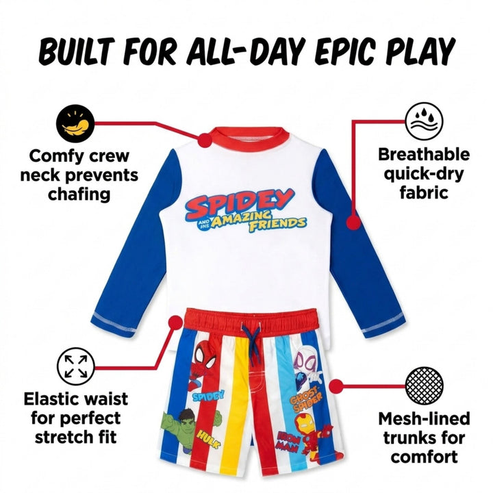 Marvel Spidey and His Amazing Friends Rash Guard and Swim Trunks Set Stripe