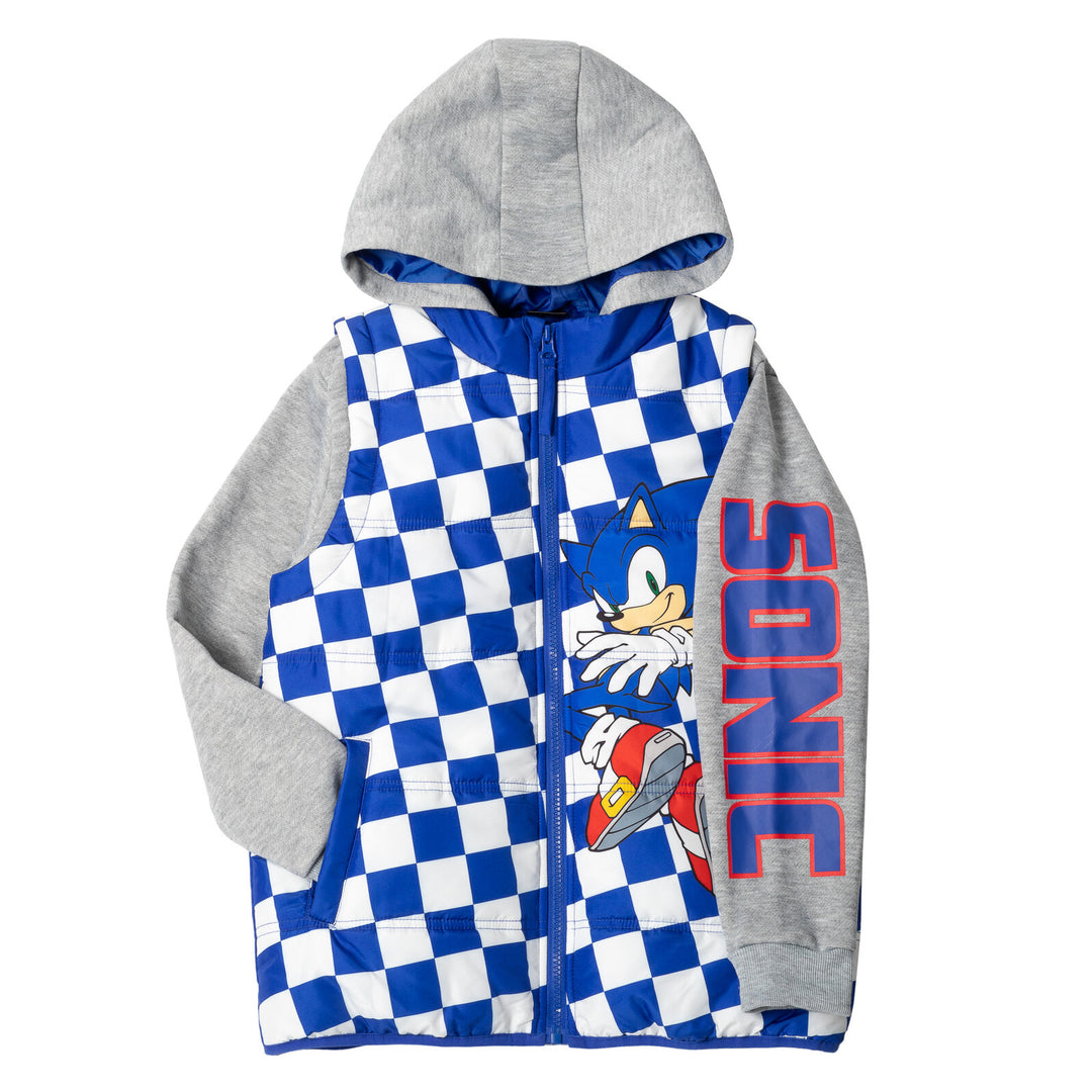 SEGA Sonic the Hedgehog Little Boys' Layered Hooded Puffer Jacket Blue