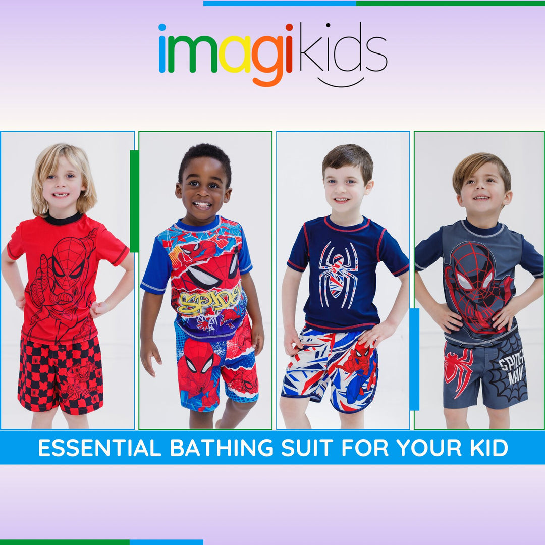 Marvel Spider-Man Little Boys' 2-Piece Rash Guard and Swim Trunks Set Navy Glass