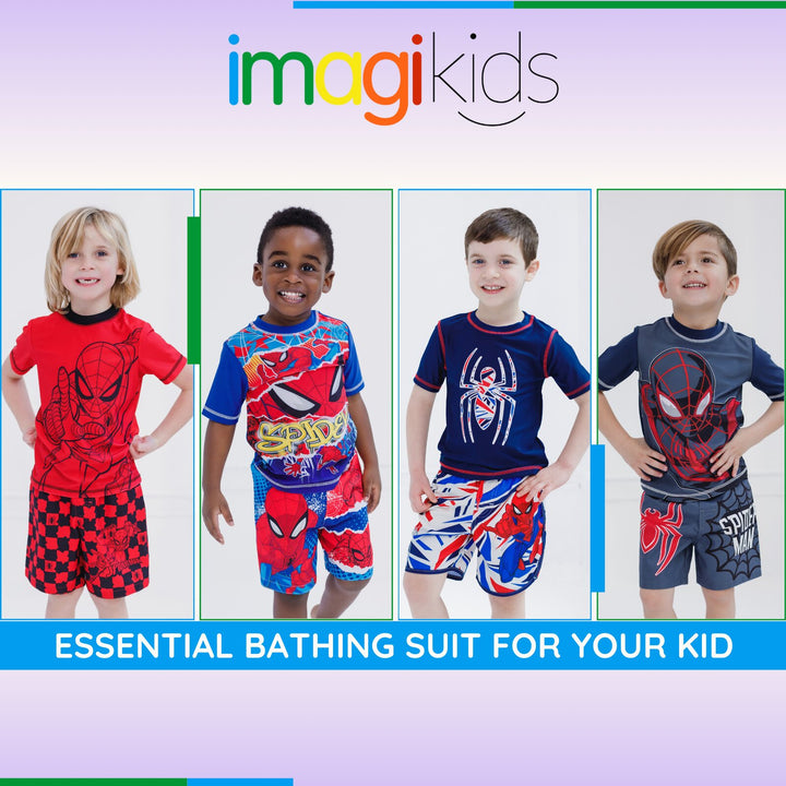 Marvel Spider-Man Little Boys' 2-Piece Rash Guard and Swim Trunks Set Navy Glass