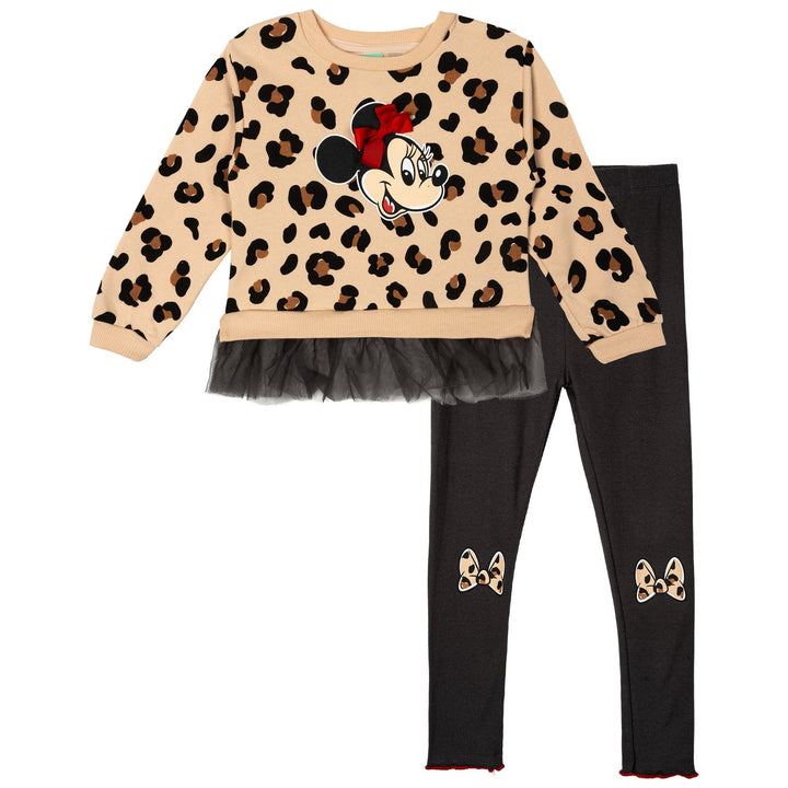 Minnie Mouse Girls' Fleece Sweatshirt and Tulle Leggings Set Leopard Black