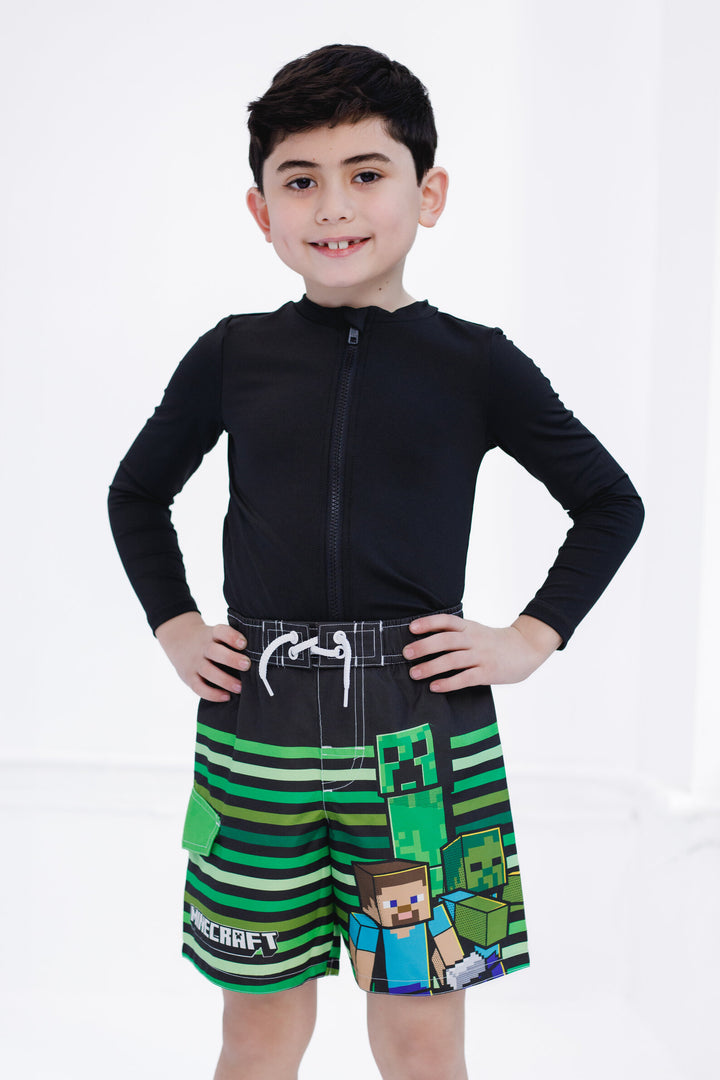 Minecraft Boys' Swimwear Swim Trunks Green Black