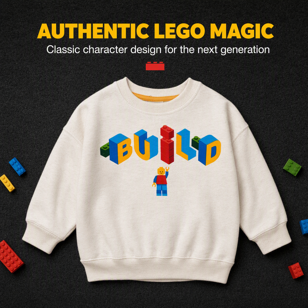 LEGO Boys' Crewneck Pullover Sweatshirt Oatmeal Minifigure