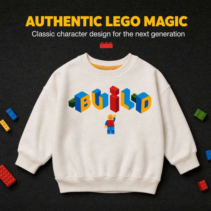 LEGO Boys' Crewneck Pullover Sweatshirt Oatmeal Minifigure
