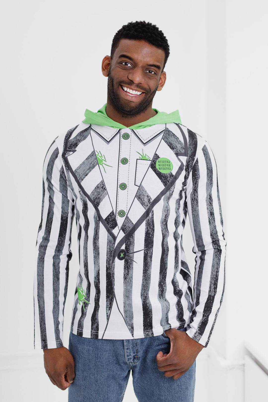 Beetlejuice Adult Men or Women Cosplay Pullover Hoodie White Black Stripe