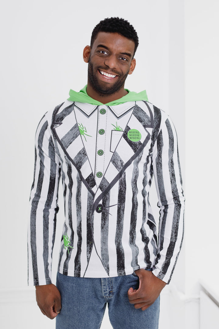 Beetlejuice Adult Men or Women Cosplay Pullover Hoodie White Black Stripe
