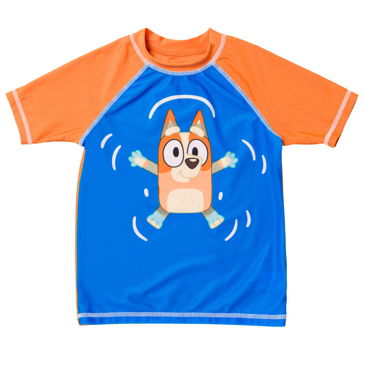 Bluey Boys' Swimwear 2-Piece Rash Guard and Swim Trunks Set Bingo Blue Orange