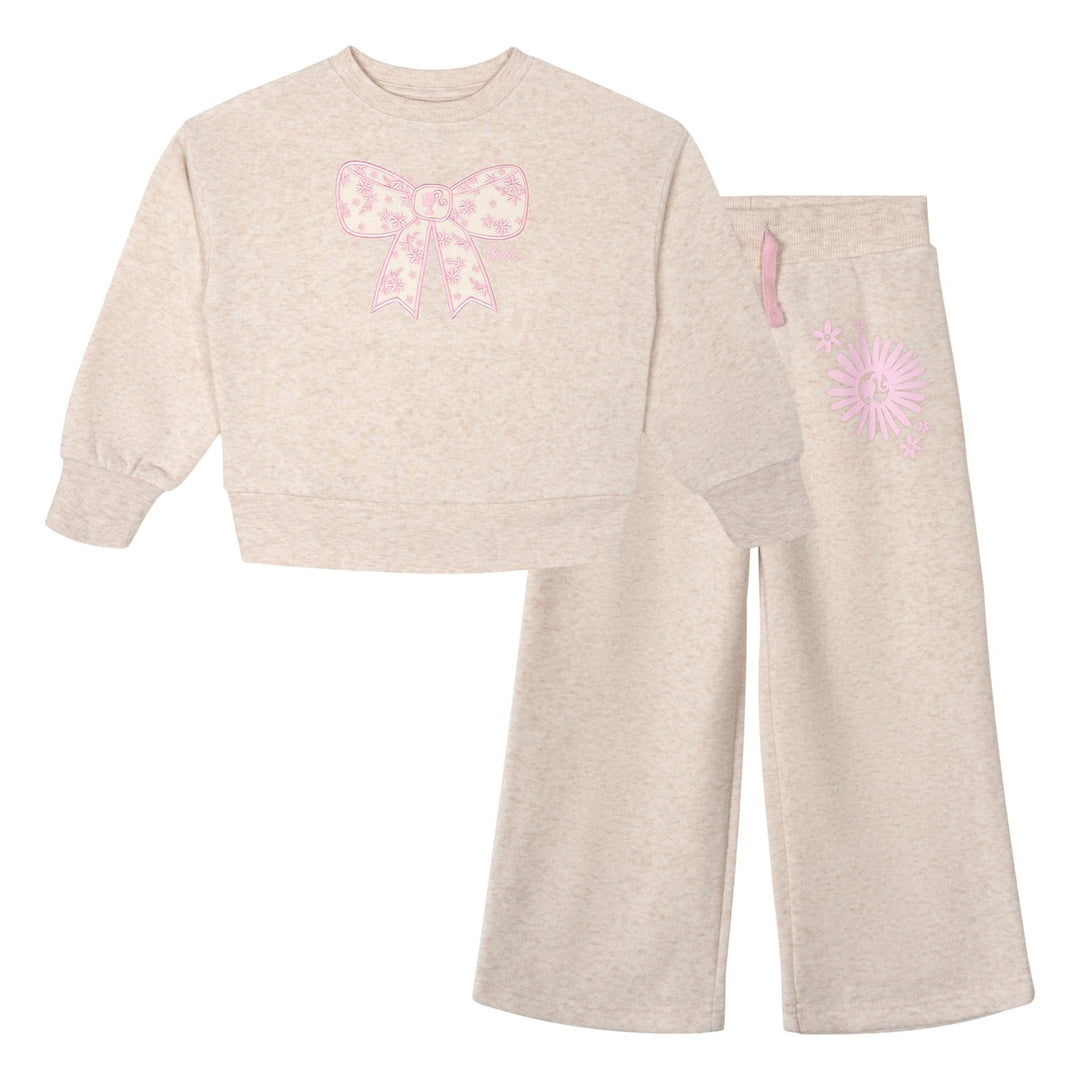 Barbie Girls' Fleece Sweatshirt and Pants Set Oatmeal Heather Pink