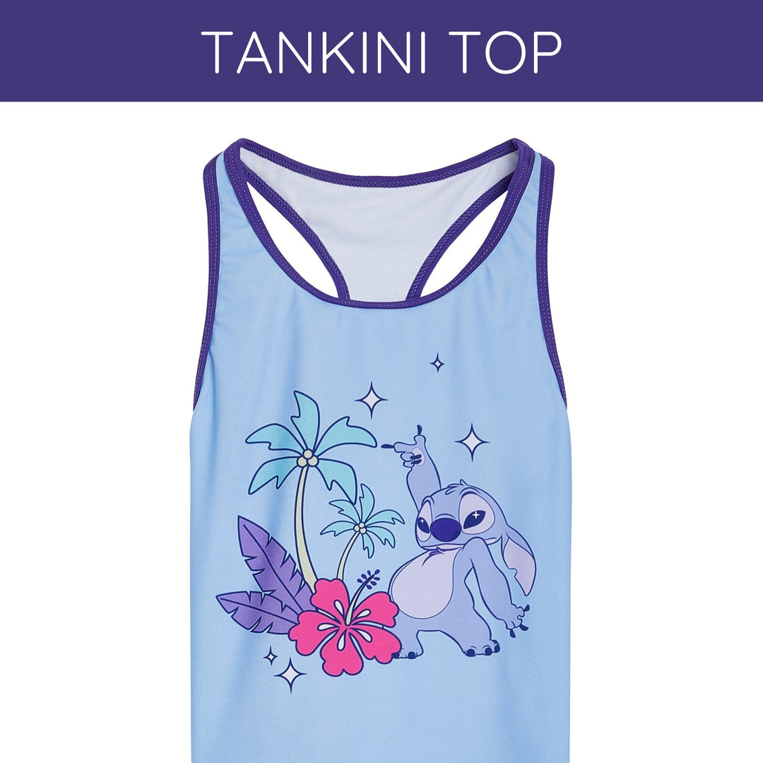 Lilo & Stitch Girls' Swimwear 2-Piece Tankini and Swim Shorts Set Angel Sky Blue