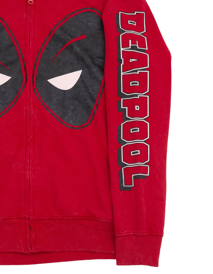 Deadpool Men's Marvel Deadpool and Wolverine Fleece Zip Up Hoodie Mineral Red