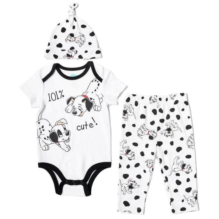 Disney 101 Dalmatians Patch Baby Bodysuit Pants and Hat Set White Dalmatian