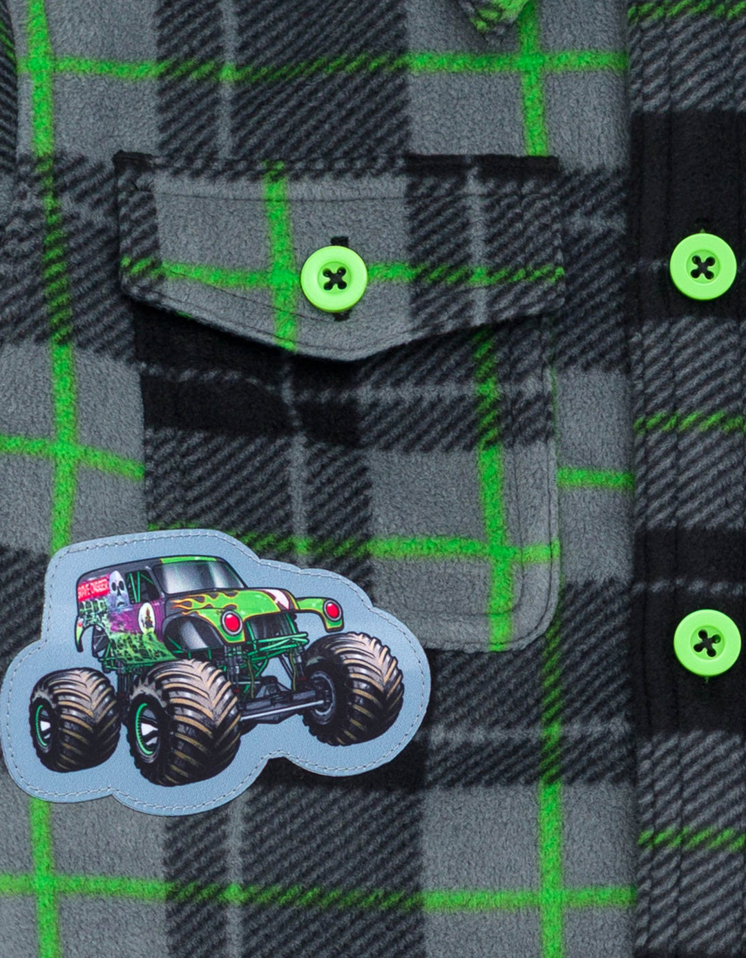 Monster Jam Grave Digger Boys' Button Front Shacket Green