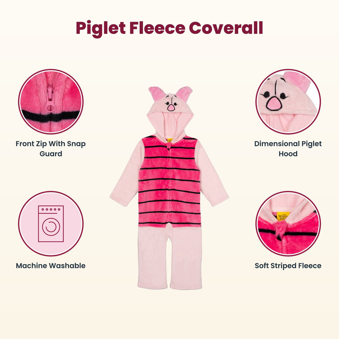 Disney Winnie the Pooh Piglet Girls' Cosplay Fleece Hooded Coverall Pink Stripe
