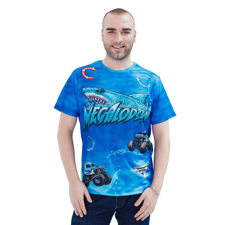 Monster Jam Megalodon Men's Athletic Short Sleeve T-Shirt Dark Blue