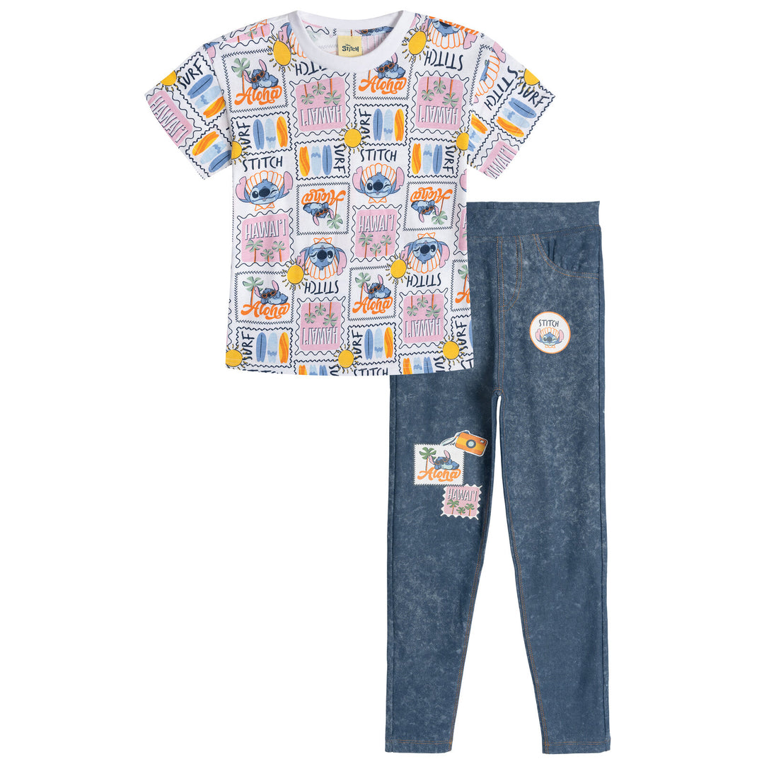 Lilo & Stitch Girls' 2-Piece T-Shirt and Denim Leggings Set White