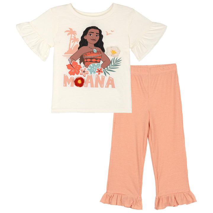 Moana Girls' 2-Piece T-Shirt and Leggings Set Peach Ribbed
