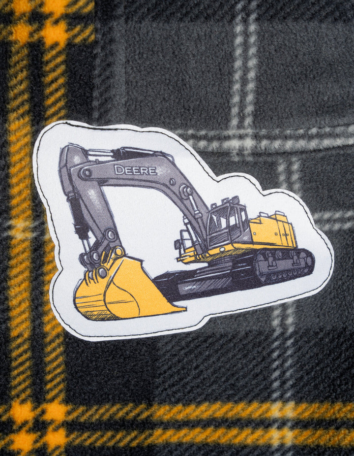 John Deere Boys' Fleece Lined Shacket Grey Yellow Plaid