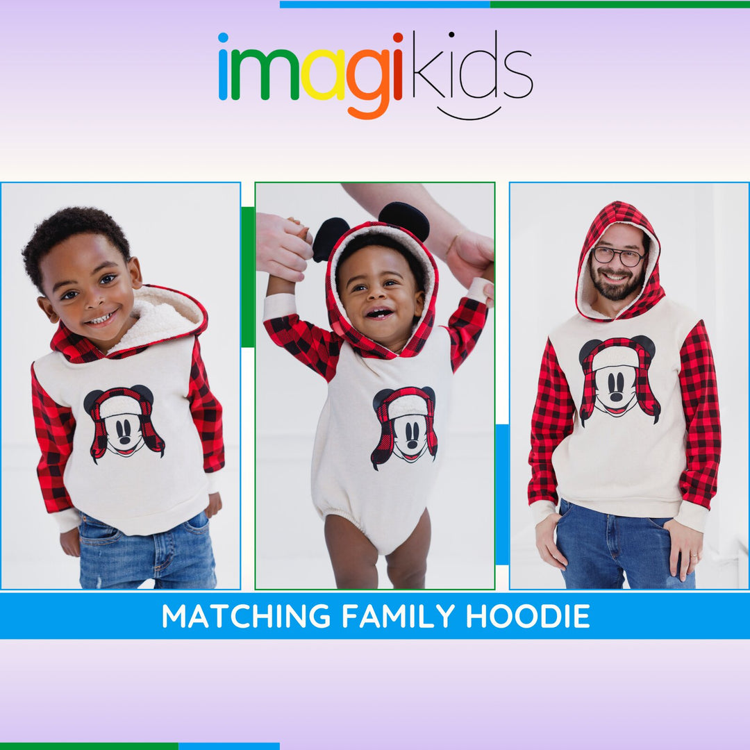 Disney Mickey Mouse Men's Holiday Fleece Hooded Pullover Red Plaid