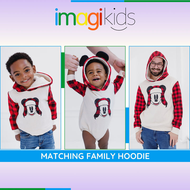 Disney Mickey Mouse Men's Holiday Fleece Hooded Pullover Red Plaid