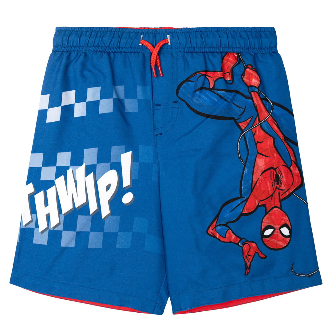 Marvel Spider-Man Boys' Long Sleeve Rash Guard and Swim Trunks Set Red Navy