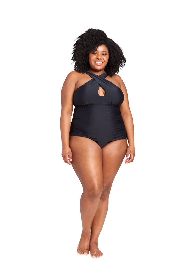 LYSA Women's Swimwear Tankini Top Solid Black