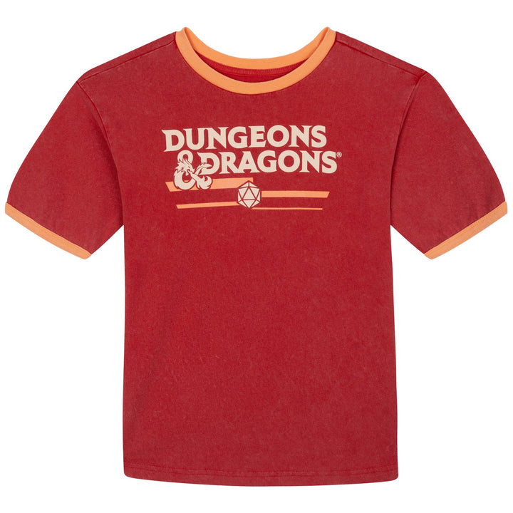 Dungeons & Dragons Graphic Logo Ringer T-Shirt Mottled Red Coral