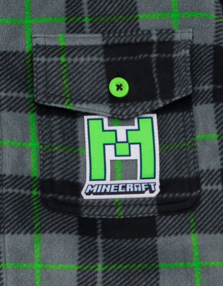 Minecraft Creeper Boys' Fleece Lined Shacket Gray Green