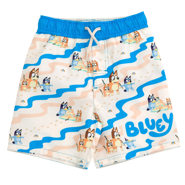 Bluey Boys' Swimwear 2-Piece Rash Guard and Swim Trunks Set Bingo Blue Tan