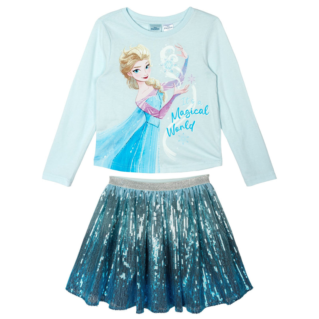 Frozen Girls' Long Sleeve Tee and Sequin Skirt Set Ice Blue Elsa