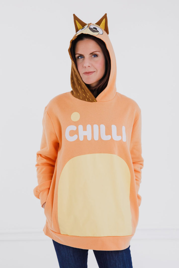 Bluey Chilli Mom Women's Cosplay Fleece Hooded Sweatshirt Orange