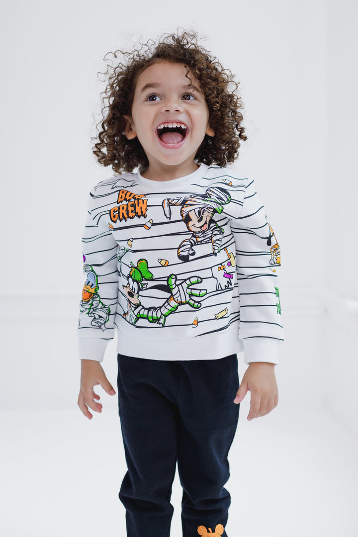 Disney Mickey Mouse Boys' Holiday 2-Piece Fleece Sweatshirt and Pants Set Ivory