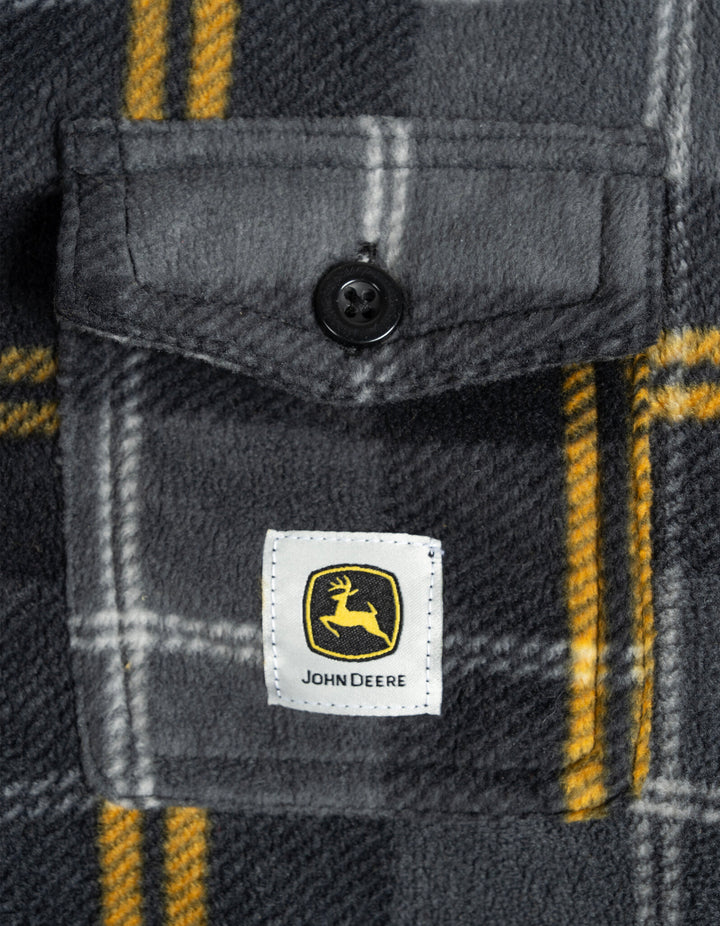 John Deere Boys' Fleece Lined Shacket Grey Yellow Plaid