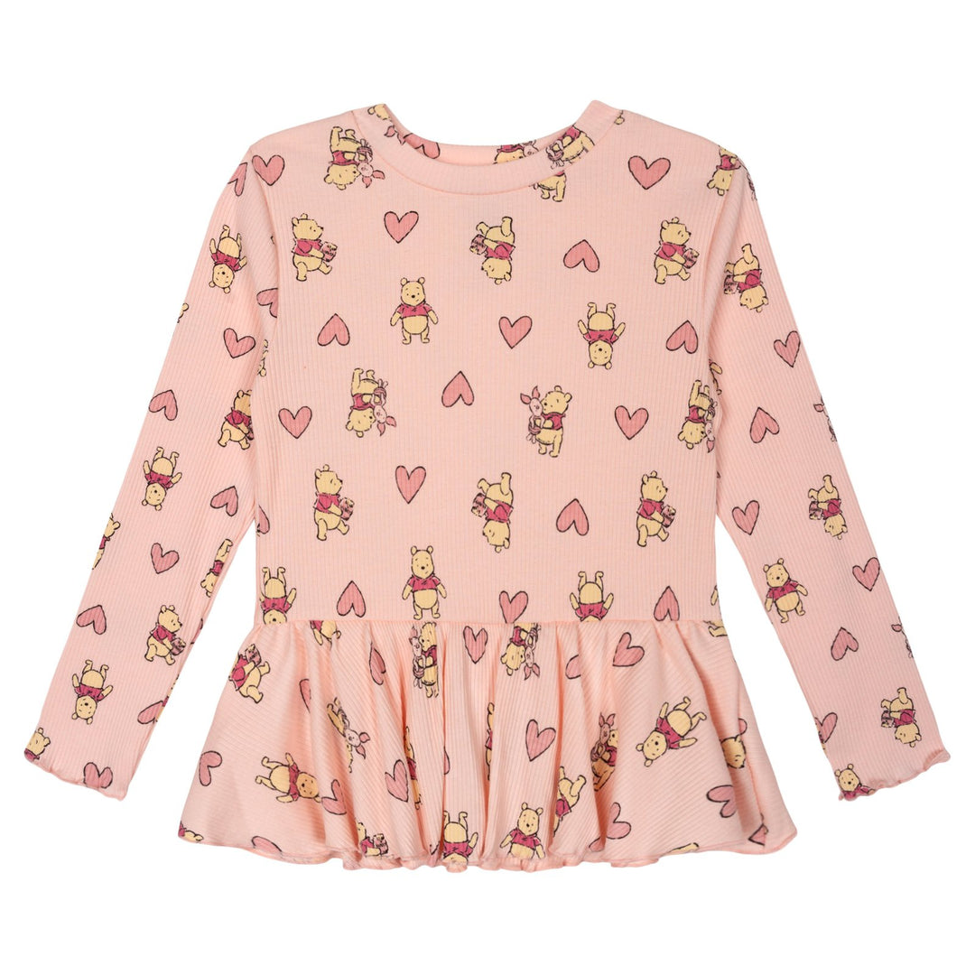 Disney Winnie the Pooh Girls' Ribbed Long Sleeve Tee and Pants Set Pink Heart