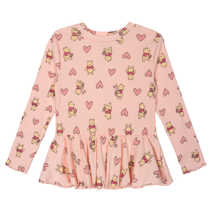 Disney Winnie the Pooh Girls' Ribbed Long Sleeve Tee and Pants Set Pink Heart