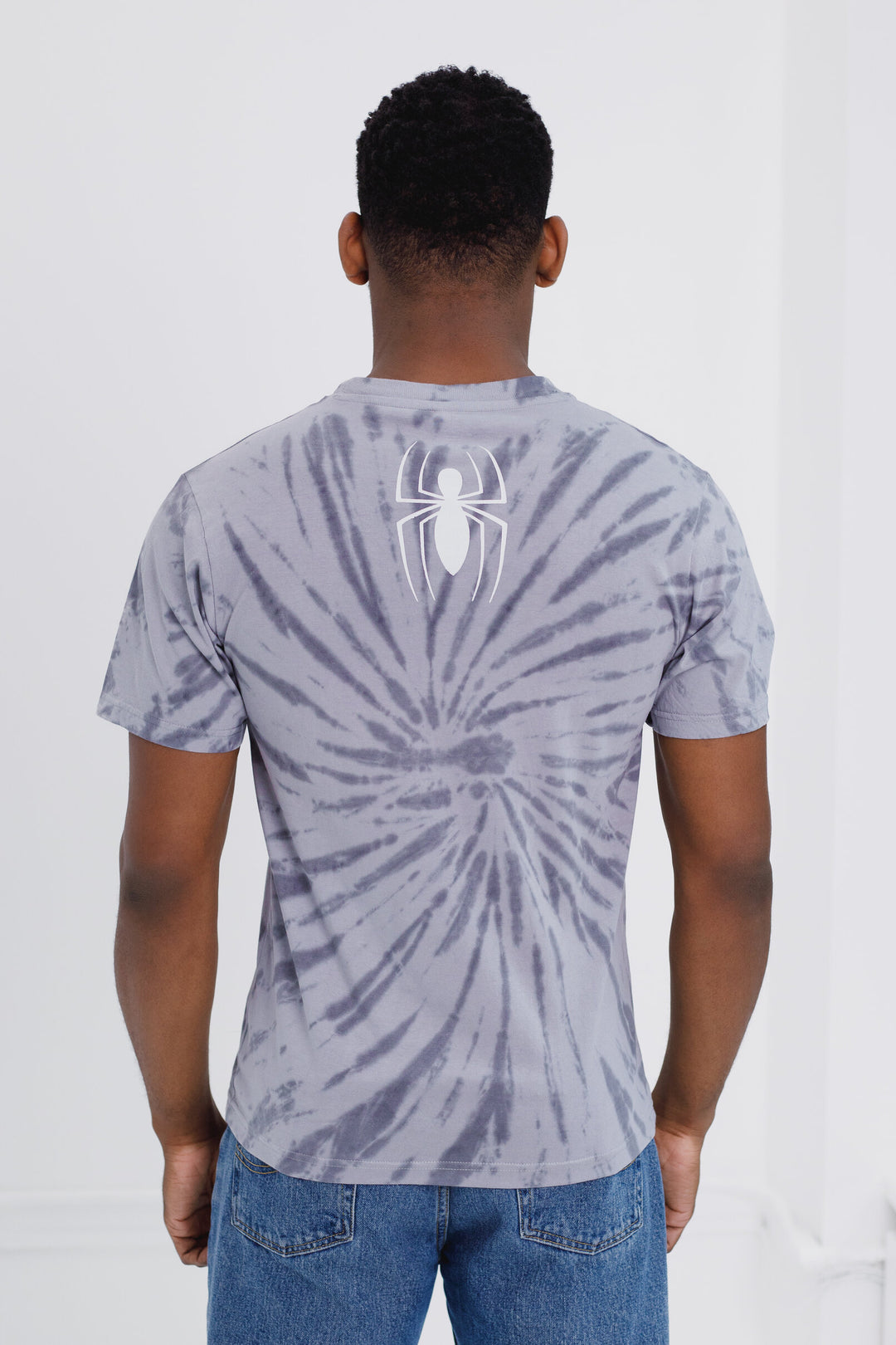 Marvel Spider-Man Cotton Short Sleeve Graphic T-Shirt Grey TieDye Spiderman
