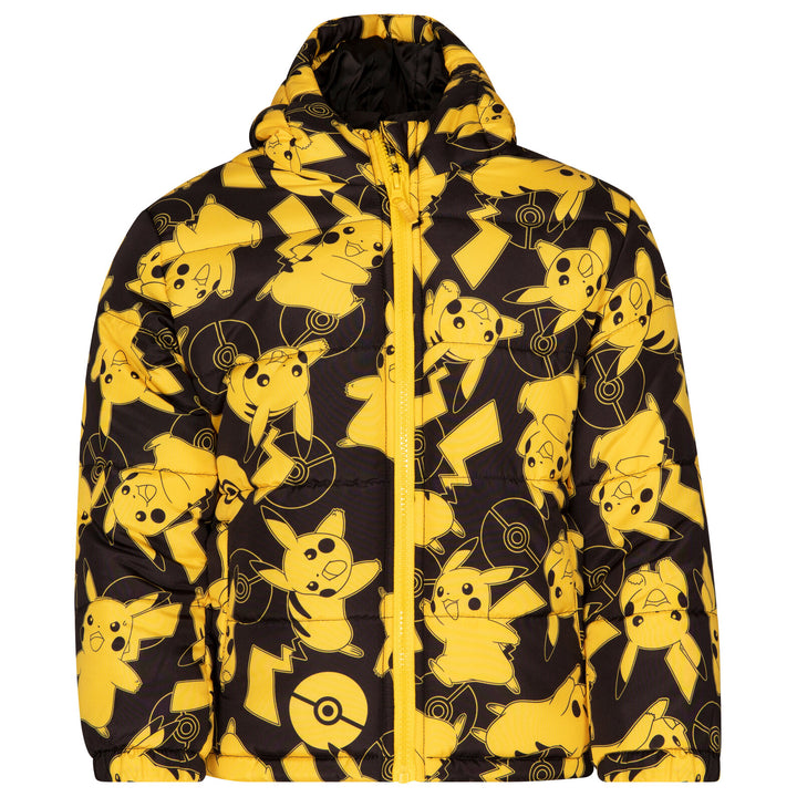 Pokemon Pikachu Boys' Hooded Puffer Jacket Black Print